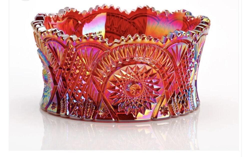 Bowl - Diamond Classic Pattern - Red Carnival Glass - Mosser USA